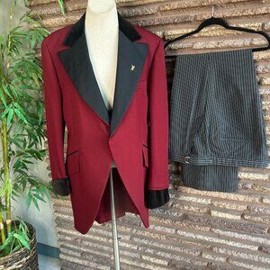 Flash Gordon Vintage 80s Cosplay Red Long Tail Tuxedo Jacket Vest Striped Pants